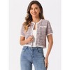 Allegra K Women's Tweed Knit Crew Neck Short Sleeve Cropped Casual Cardigan Jackets - 4 of 4