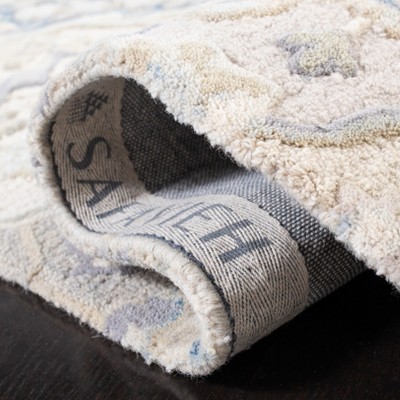 Grey and Blue Hand-Tufted Wool and Viscose Area Rug