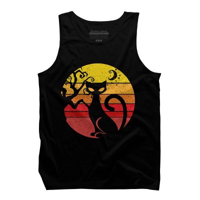 Men's Design By Humans Black Cat Halloween Costume Scary Vintage Cats By TaiHan Tank Top