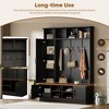 55"W 3-in-1 Hall Tree with 6 Hooks, Coat Rack and Walnut Entryway Storage Bench with Adjustable Shelves - ModernLuxe - 4 of 4