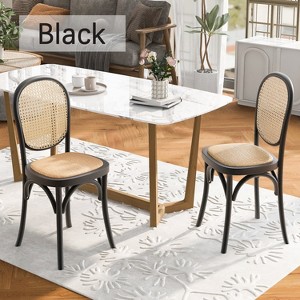 Hrinhom Set of 2 Natural Rattan Dining Chairs with Cushions - 1 of 4