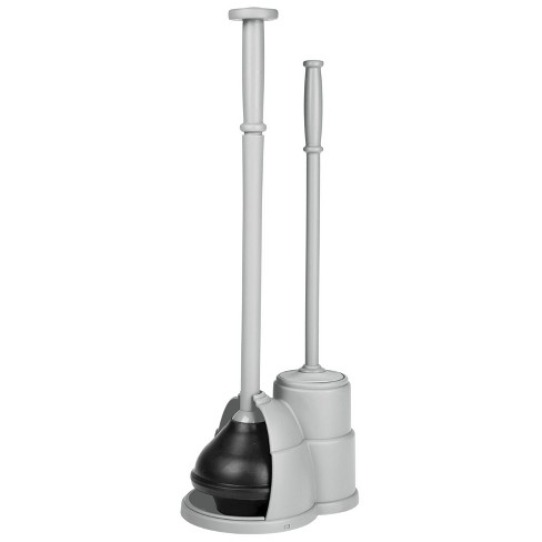 Gray mDesign Compact Plastic Toilet Bowl Brush and Plunger Combo Set 