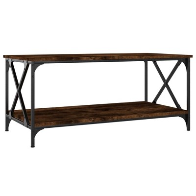 vidaXL Rectangular Coffee Table in Smoked Oak - Modern Style Engineered Wood and Iron Coffee Table with Open Shelf