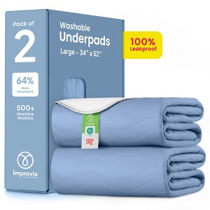 IMPROVIA® Washable Underpads 34”x52”, Heavy Absorbency Waterproof Incontinence Pads for Kids, Adults & Pets – Protects Bed, Couch, Sofa & Floor - 1 of 4
