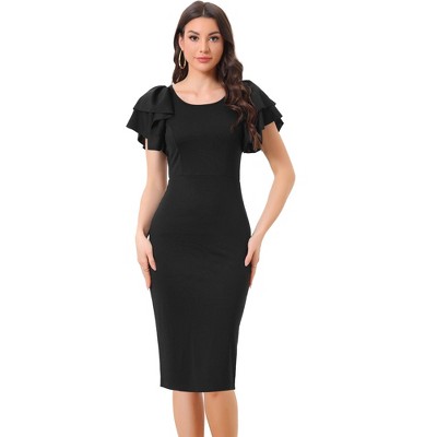 Allegra K Women's Ruffle Short Sleeve Back Zipper Elegant Bodycon Dress
