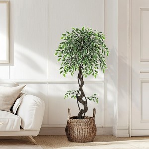 Banyan Artificial Ficus Tree for Home Decor Indoor with Pebbles & Green Fake Moss - 1 of 4