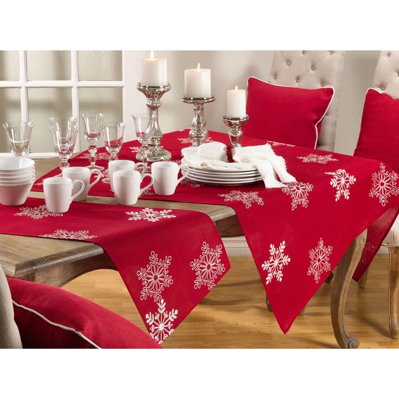 72&#34;x16&#34; Snow Crystal Topper Table Runner Red - Saro Lifestyle, 2 of 4