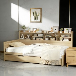 TIRAMISUBEST 91.3in Twin/ Full Daybed with Guardrails Kids Bed Trundle Desk Storage Shelves Wood Platform Bed Multifunctional Bedroom - 1 of 4