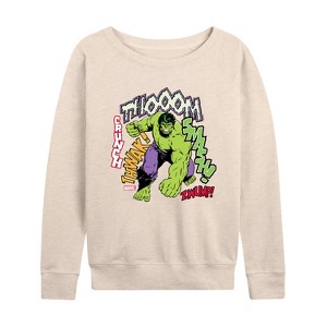 Women's - Marvel - Hulk Smash Crunch Lightweight French Terry Wide Neck Long Sleeve Shirt - 1 of 4