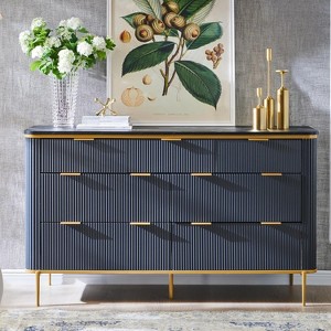 SinCiDo Fluted 7 Drawer Modern Dresser, 54" Wide Dresser TV Stand with Gold Accents, Wood Storage Organizer for Bedroom, Living Room - 1 of 4