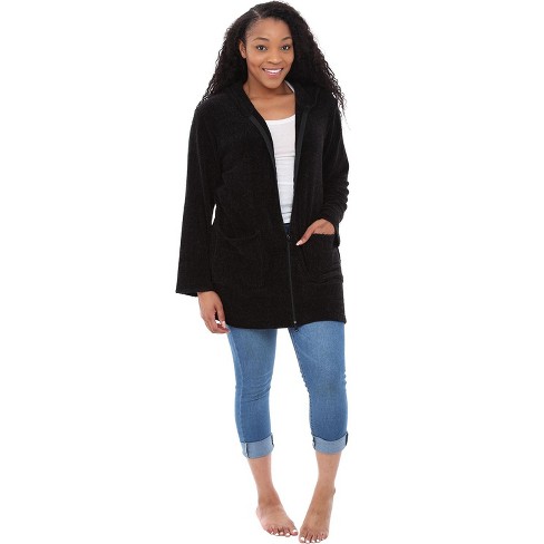 Alexander Del Rossa Womens Short Fleece Cardigan Sweater Lounge Robe, 3x-4x  Black With Hood (a0318blk4x) : Target