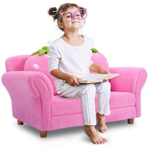 Infans Kids Sofa Strawberry Armrest Chair Lounge Couch w/ 2 Pillow Children Toddler Pink - 1 of 4