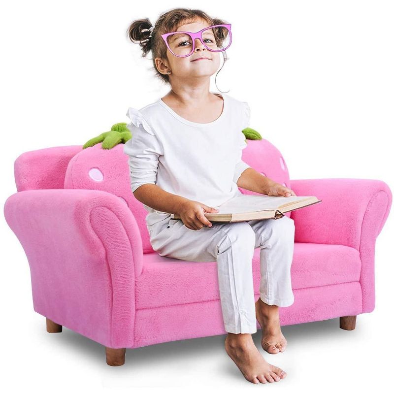 Infans Kids Sofa Strawberry Armrest Chair Lounge Couch w/ 2 Pillow Children Toddler Pink, 1 of 8