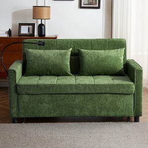 Whisen 56" Loveseat Sofa & Sleeper Sofa Bed, Reversible Backrest Cushion, Side Pockets, USB Ports and Phone Holder - 1 of 4
