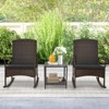 Tangkula 3 PCS Rocking Set Wicker Rocking Chairs w/ 2-Tier Coffee Table Patio Black - 4 of 4