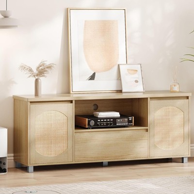 Rattan TV Stand for Up to 70" TVs, Entertainment Center with Adjustable Shelf