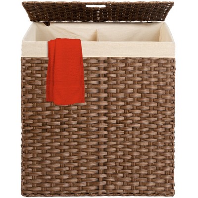 Best Choice Products Wicker Double Laundry Hamper, Divided Storage Basket w/ Linen Liner, Handles
