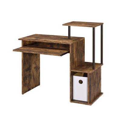 INFURNIC Desks Rectangular Computer Desk with Keyboard Tray Storage Compartment and Shelf for Home Office, Brown, 16"*37"*34"