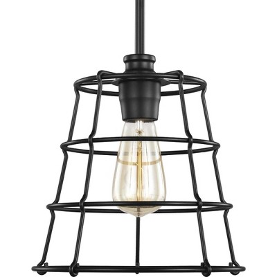 Chambers 10" Matte Black Farmhouse Mini-Pendant with Wire-Frame Shade