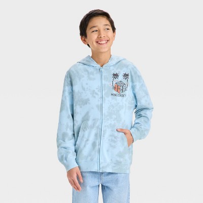 Boys' Minecraft Mineral Wash Zip-Up Hooded Sweatshirt - Blue/Gray