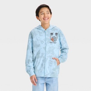 Boys' Minecraft Mineral Wash Zip-Up Hooded Sweatshirt - Blue/Gray - 1 of 4