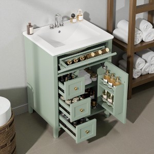 Mshliw 24" Bathroom Vanity with Sink, MDF & Rubberwood Cabinet with Adjustable Shelf, Removable Dividers, Modern Freestanding Design - 1 of 4