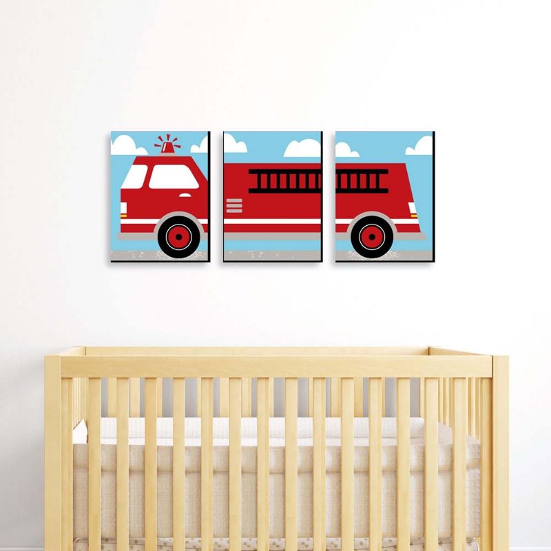 Big Dot of Happiness Fired Up Fire Truck - Firefighter Firetruck Nursery Wall Art and Kids Room Decor - Gift Ideas - 7.5 x 10 inches - Set of 3 Prints, 2 of 8