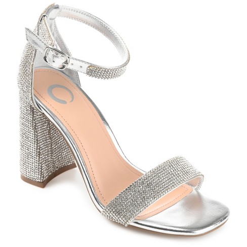 Journee Collection Womens Idda Tru Comfort Foam Rhinestone Detail Block  Heel Sandals, Silver 6 : Target