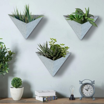 Aged Zinc Triangular Wall-Mounted Succulent Planter Set