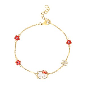 Sanrio Hello Kitty Womens Yellow Gold Plated Letter Bracelet - Cubic Zirconia Initial Bracelet - Officially Licensed - 1 of 4