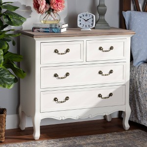 Amalie 4 Drawer Accent Dresser White/Oak - Baxton Studio: French Provincial Style, Brass Handles, Fully Assembled - 1 of 4