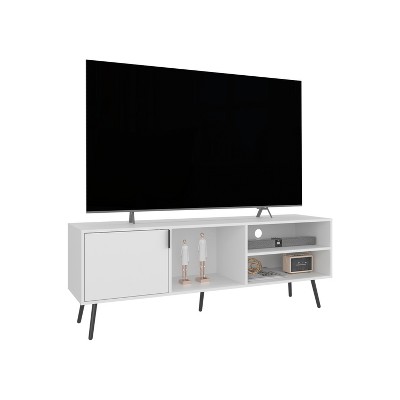 Vynxaria Contemporary TV Stand, Storage Unit, 1 Door, 3 Shelves, White, Compact Design