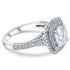 Pompeii3 3Ct Diamond & Moissanite Cushion Halo Engagement Ring in White or Yellow Gold - 3 of 4