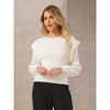 INSPIRE CHIC Women's Ruffle Long Sleeve Crew Neck Ribbed Knit Sweater White Medium - 2 of 4