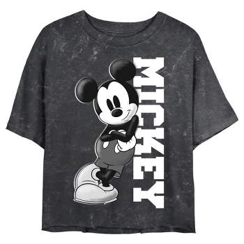 Juniors Womens Mickey & Friends Retro Leaning Mineral Wash Crop T-Shirt