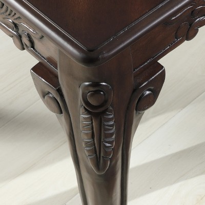 Traditional Dark Cherry Wood End Table with Ornate Detailing