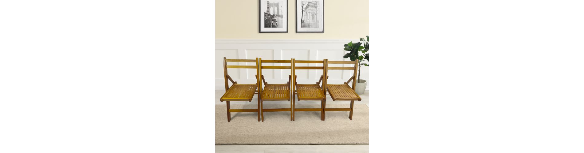 Lyngins 4-Piece Slatted Wood Folding Outdoor Accent Chairs with Open Back, Patio Folding Chair for Balcony/Wedding/Indoor-Outdoor Events, Teak