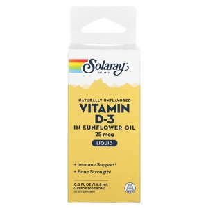 Solaray Vitamin D-3 In Sunflower Oil, Naturally Unflavored, 25 mcg, 0.5 fl oz (14.8 ml) - 1 of 3