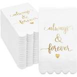 Sparkle and Bash 100 Pack White Napkins for Wedding Reception with Gold Foil Scalloped Edges, Always and Forever, 3-Ply, 4 x 8 In
