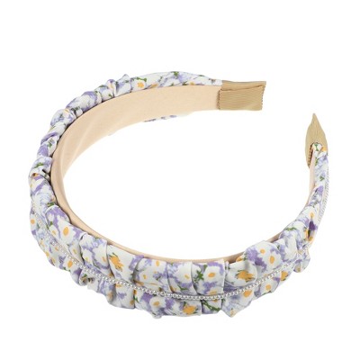 Unique Bargains Women's Floral Ruched Non-slip Faux Pearl Headbands Purple 1 Pc