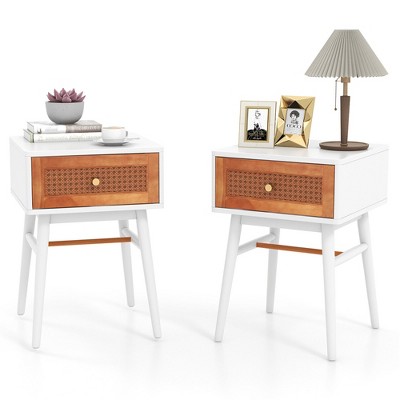 Tangkula Set of 2 Nightstand Bedside End Table Solid Wood Legs