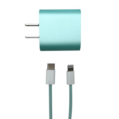 Olivia Pratt Solid Color Wall Charger 20W USB-C Power Adapter with USB-C to Lightning 3.3ft Nylon Cable