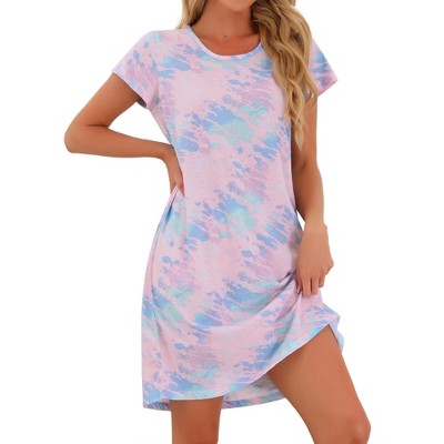 INSPIRE CHIC Women's Short Sleeve Round Neck Printed Nightgown Nightshirt