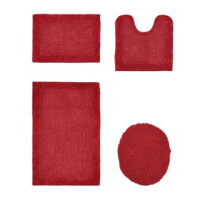Edge Bath Rug 100% Premium Cotton Ultra-Soft Water Absorbent Tufted Solid Reversible 4 Piece Bathroom Rug Set for Machine Washable Bathmat - 1 of 2