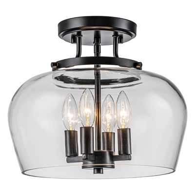 LLHZSY 13 1/5" Modern Ceiling Light Semi Flush-Mount 3-Light Fixture With Clear Glass for Hallway Bedroom Kitchen-Black