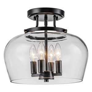 LLHZSY 13 1/5" Modern Ceiling Light Semi Flush-Mount 3-Light Fixture With Clear Glass for Hallway Bedroom Kitchen-Black - 1 of 4