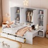 Twin/Full Size Wooden Daybed with All-in-One Desk, Shelves & 3 Drawers, Space-Saving Furniture with 400lb Capacity, White/Gray - ModernLuxe - 3 of 4