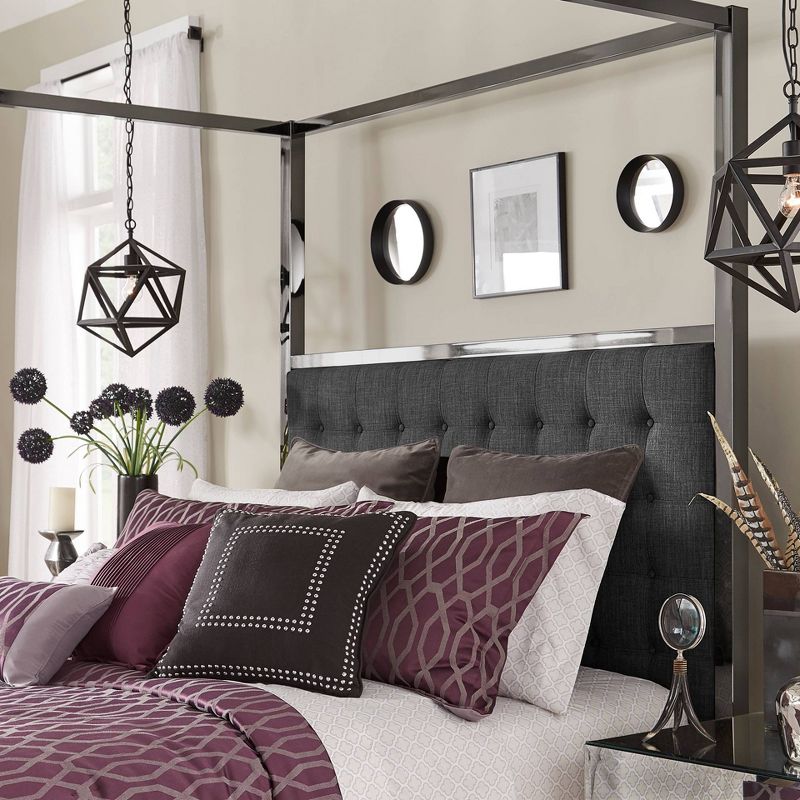 Queen Manhattan Black Nickel Canopy Bed with Biscuit Tufted Headboard Charcoal - Inspire Q, 3 of 4