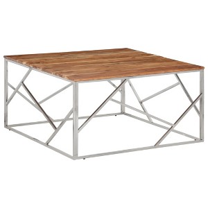 vidaXL Coffee Table Silver Stainless Steel and Solid Wood Acacia - 1 of 4