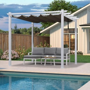 PURPLE LEAF Outdoor Modern Pergola Retractable Roof Aluminum White Frame with Sun Shade Canopy Patio Shelter for Garden Yard Deck - 1 of 4